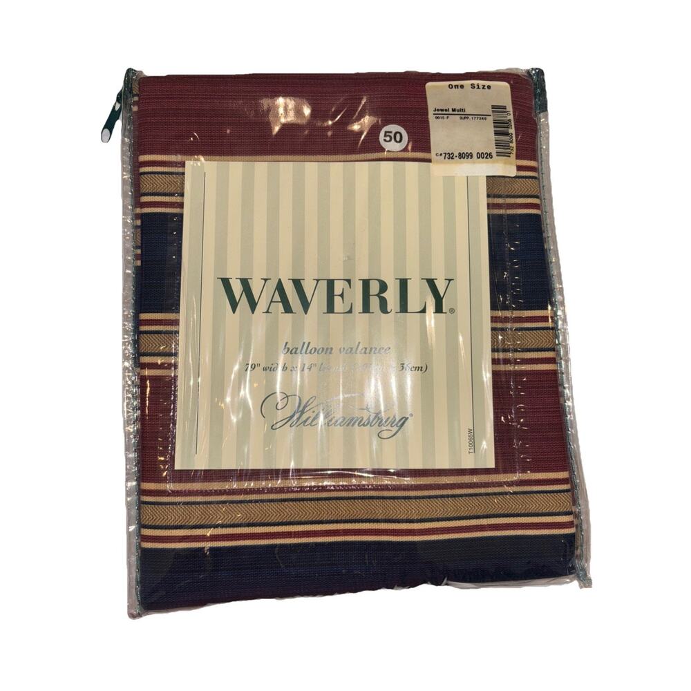 NEW WAVERLY WILLIAMSBURG SPOTSWOOD STRIPE PORCELAIN BALLOON VALANCE 79 W X 14 L